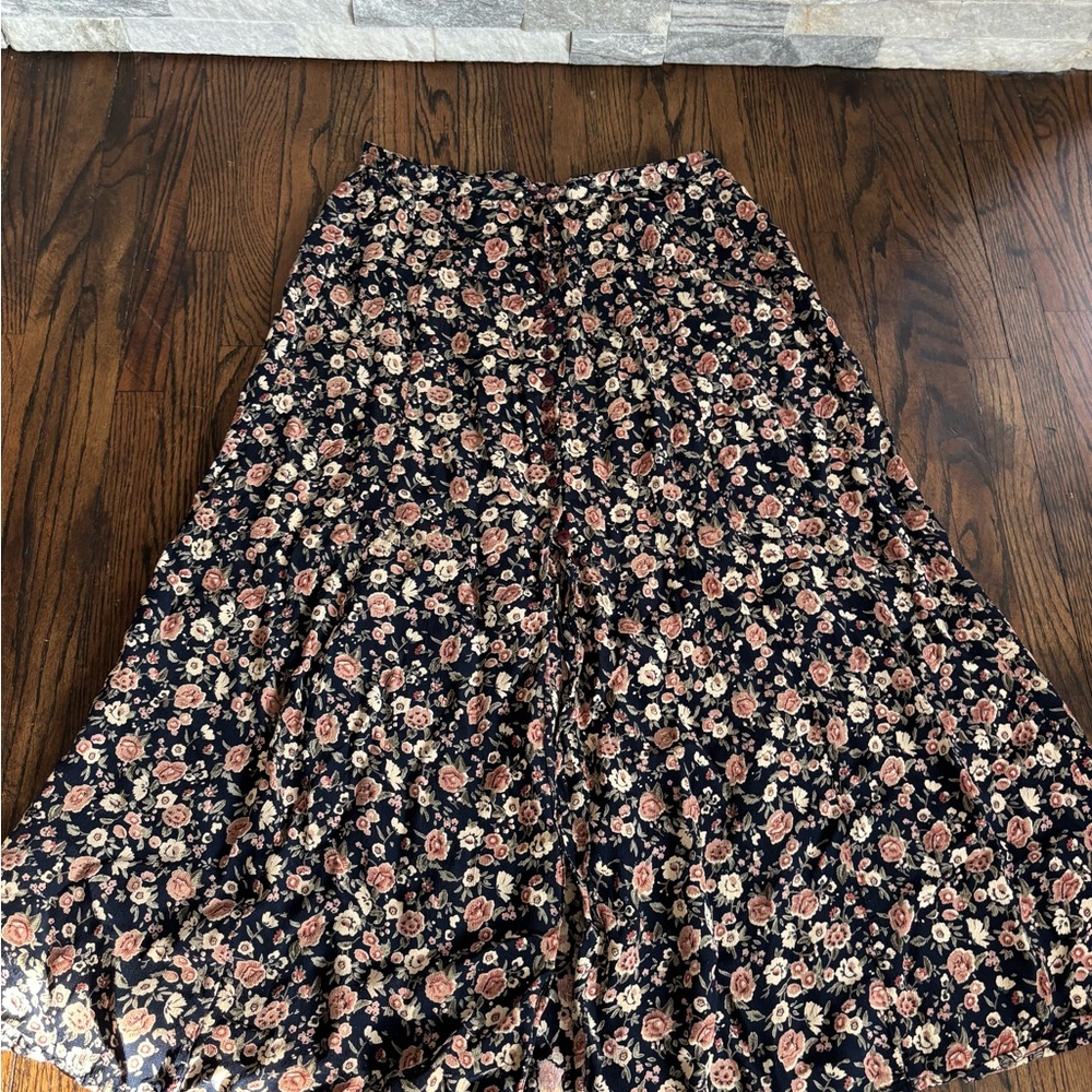 Vintage At Last Floral A-Line Skirt in Black and Pink